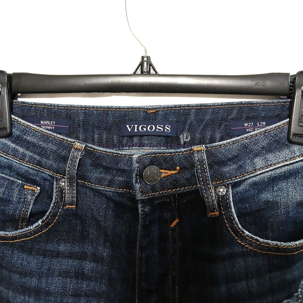 VIGOSS Mens Jeans W27 L29 Jagger Skinny Mid Rise Blue Denim Vintage Y2K Stretch